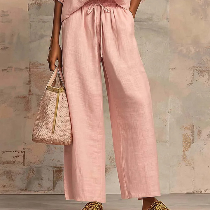 Calyndra - Women's Two-Piece Solid Outfit with Zipped Top and Wide Pants