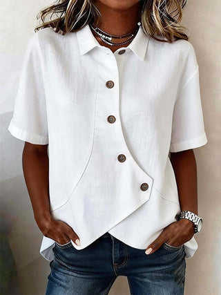 Aurelyth - Women's Asymmetrical Button-Up Shirt Featuring a Chic Structured Collar