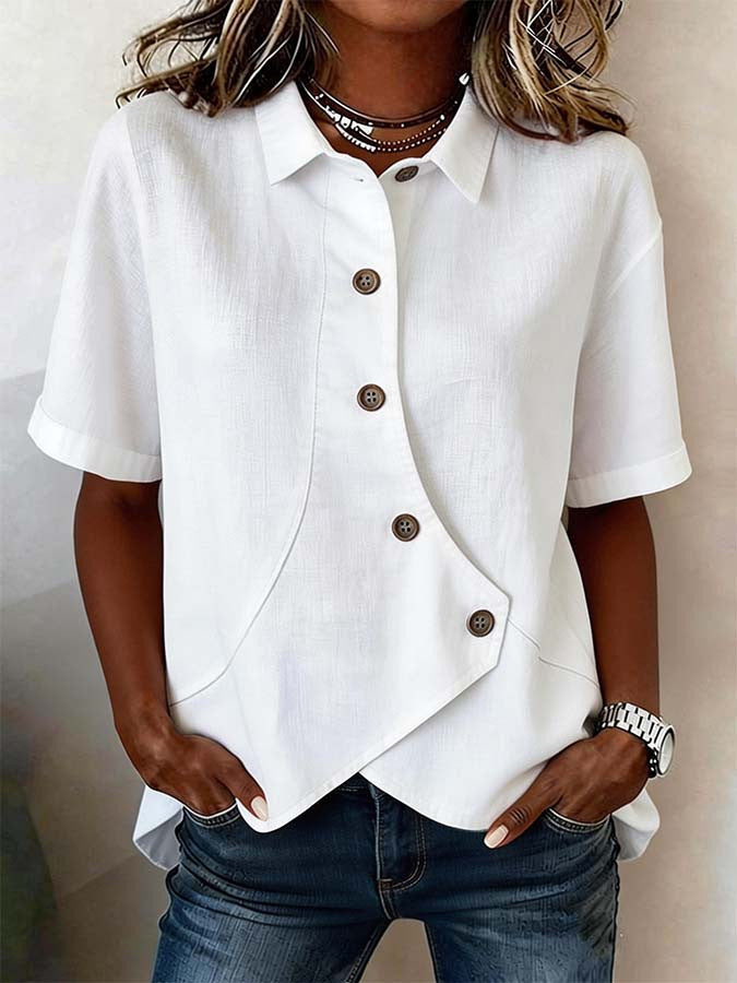 Aurelyth - Women's Asymmetrical Button-Up Shirt Featuring a Chic Structured Collar