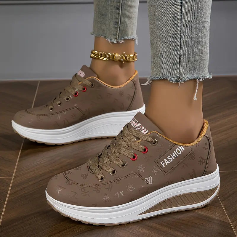 Brelina - Women's Lace-Up Platform Sneakers in Synthetic Leather for All-Day Comfort