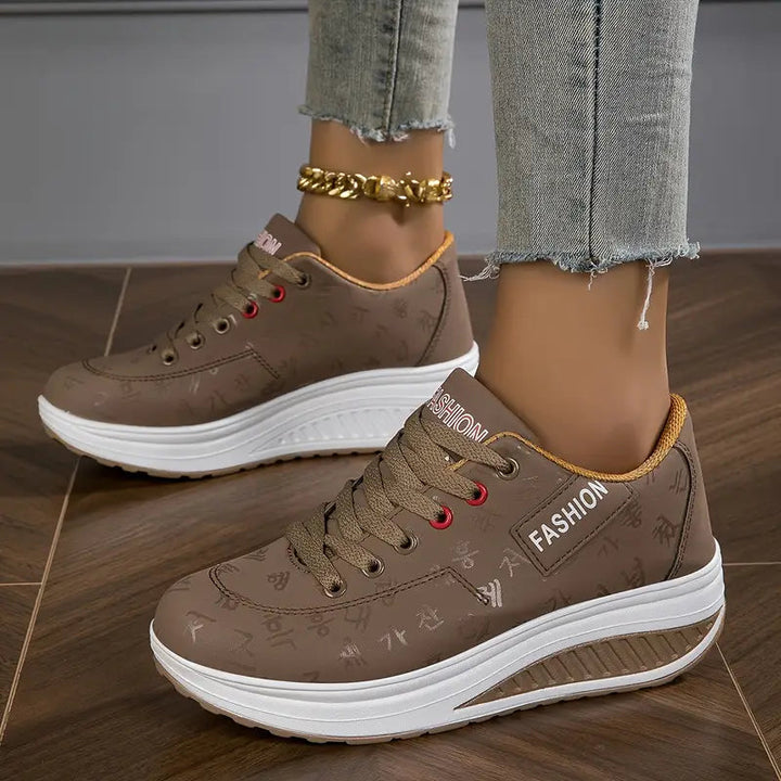 Brelina - Women's Lace-Up Platform Sneakers in Synthetic Leather for All-Day Comfort