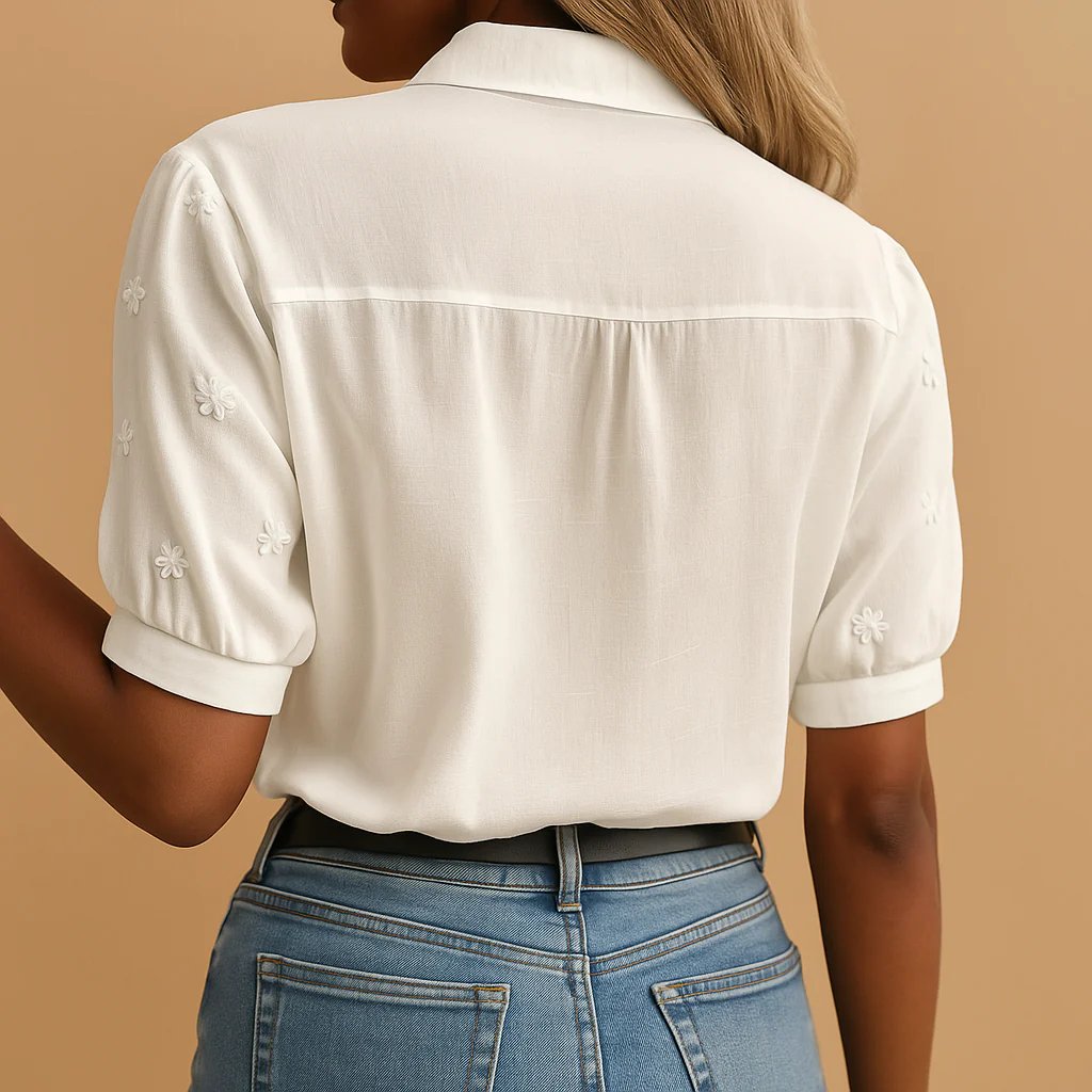 Tylarisse - Chic White Women's Blouse Featuring Exquisite Floral Embroidery