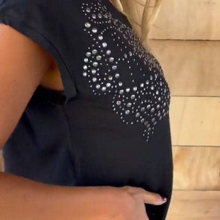 Celeste - Women's Printed T-Shirt with Fringe Detail