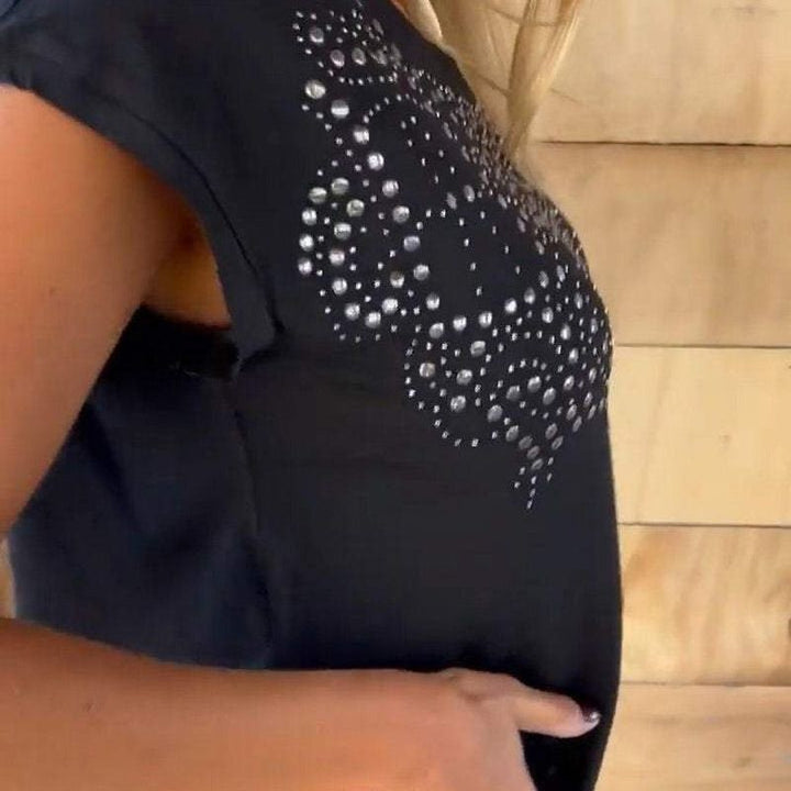 Celeste - Women's Printed T-Shirt with Fringe Detail