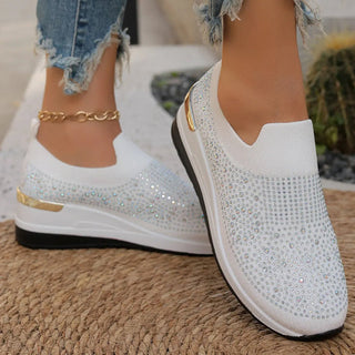 Azelisse - Women's Rhinestone-Embellished Slip-On Sneakers with Platform Sole