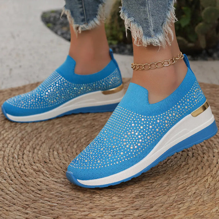Azelisse - Women's Rhinestone-Embellished Slip-On Sneakers with Platform Sole