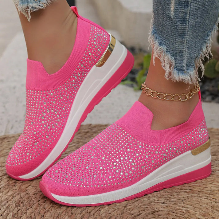Azelisse - Women's Rhinestone-Embellished Slip-On Sneakers with Platform Sole
