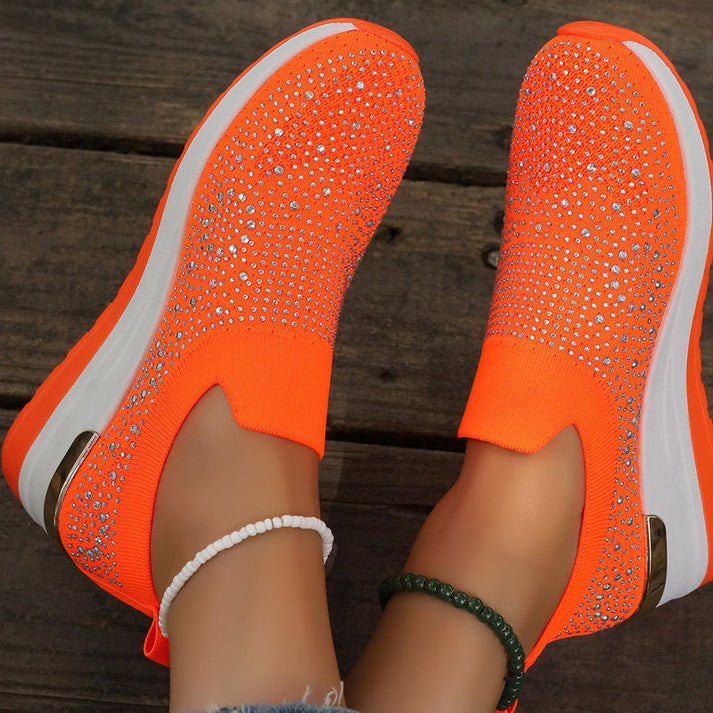 Azelisse - Women's Rhinestone-Embellished Slip-On Sneakers with Platform Sole