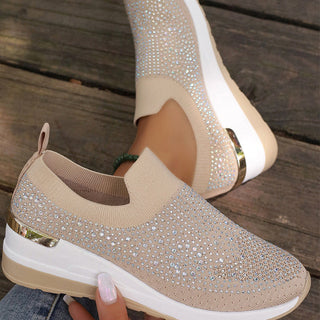 Azelisse - Women's Rhinestone-Embellished Slip-On Sneakers with Platform Sole