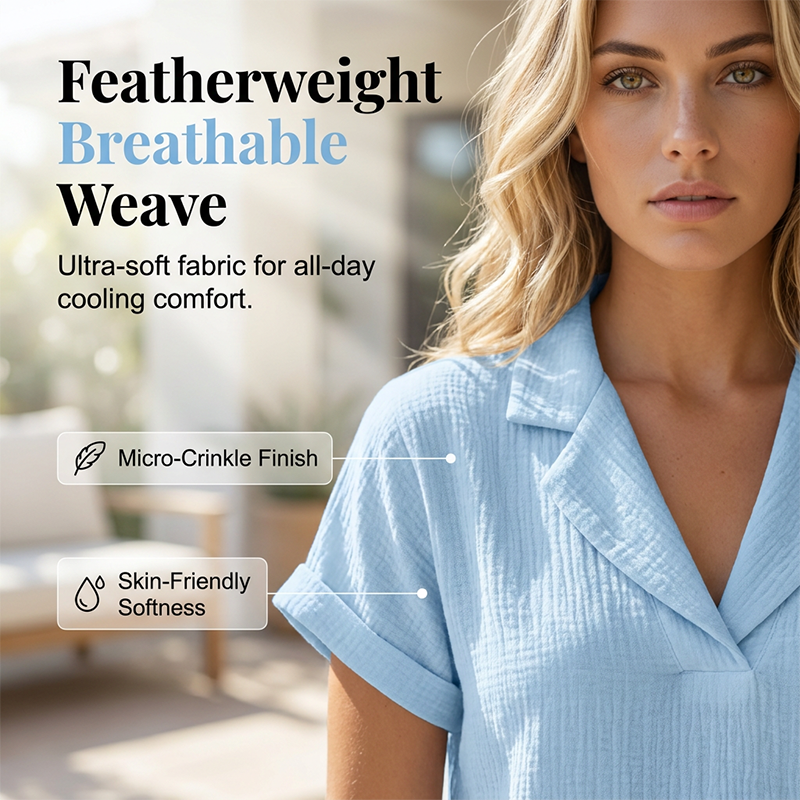 Soralyne - Women's Relaxed V-Neck Tee in Lightweight Textured Fabric