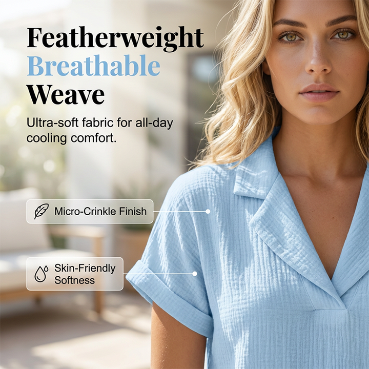 Soralyne - Women's Relaxed V-Neck Tee in Lightweight Textured Fabric