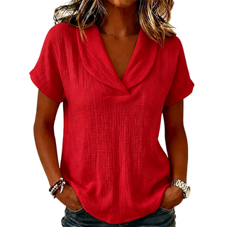 Soralyne - Women's Relaxed V-Neck Tee in Lightweight Textured Fabric