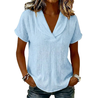 Soralyne - Women's Relaxed V-Neck Tee in Lightweight Textured Fabric